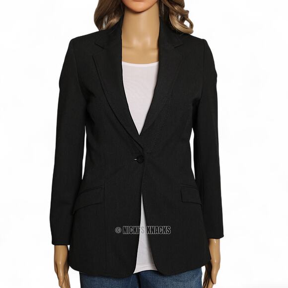 Elie Tahari Dark Charcoal Gray One Button Blazer Workwear Career Jacket Size 4 - Picture 3 of 12